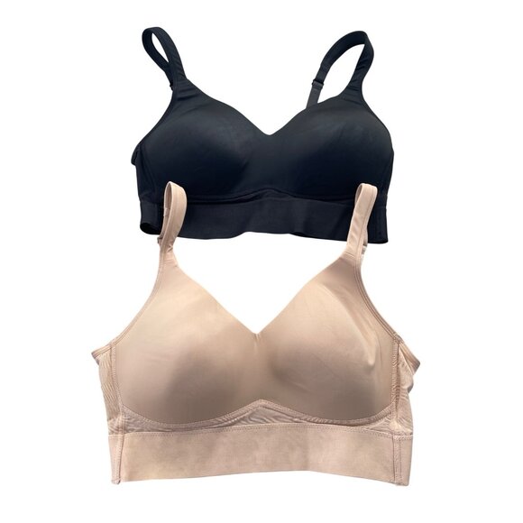Rhonda Shear 2 Pack Molded Cup Bra with Wrap Back Size Medium Black Beige 665.9 - Picture 2 of 10